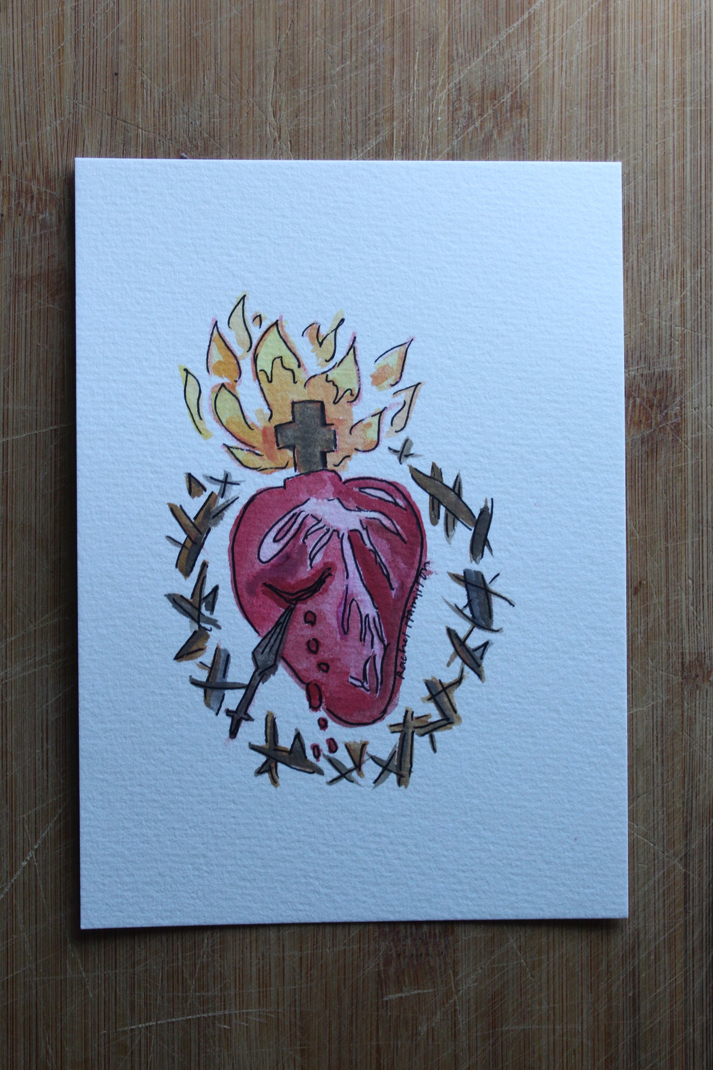 Original Sacred Heart Watercolor 5"x7"